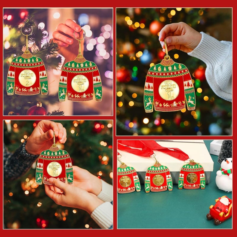 TTQ 3PCS Ugly Christmas Sweater Medal Award with Neck Ribbon,1st 2nd 3rd Place Medals Prizes for Winner in Ugly Sweater Contest Party,Best Parties Holidays Christmas Tree Ornament - Image 5